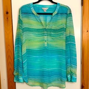 Christopher & Banks sheer blouse Loose fit Lightweight Blue green yellow Sz L